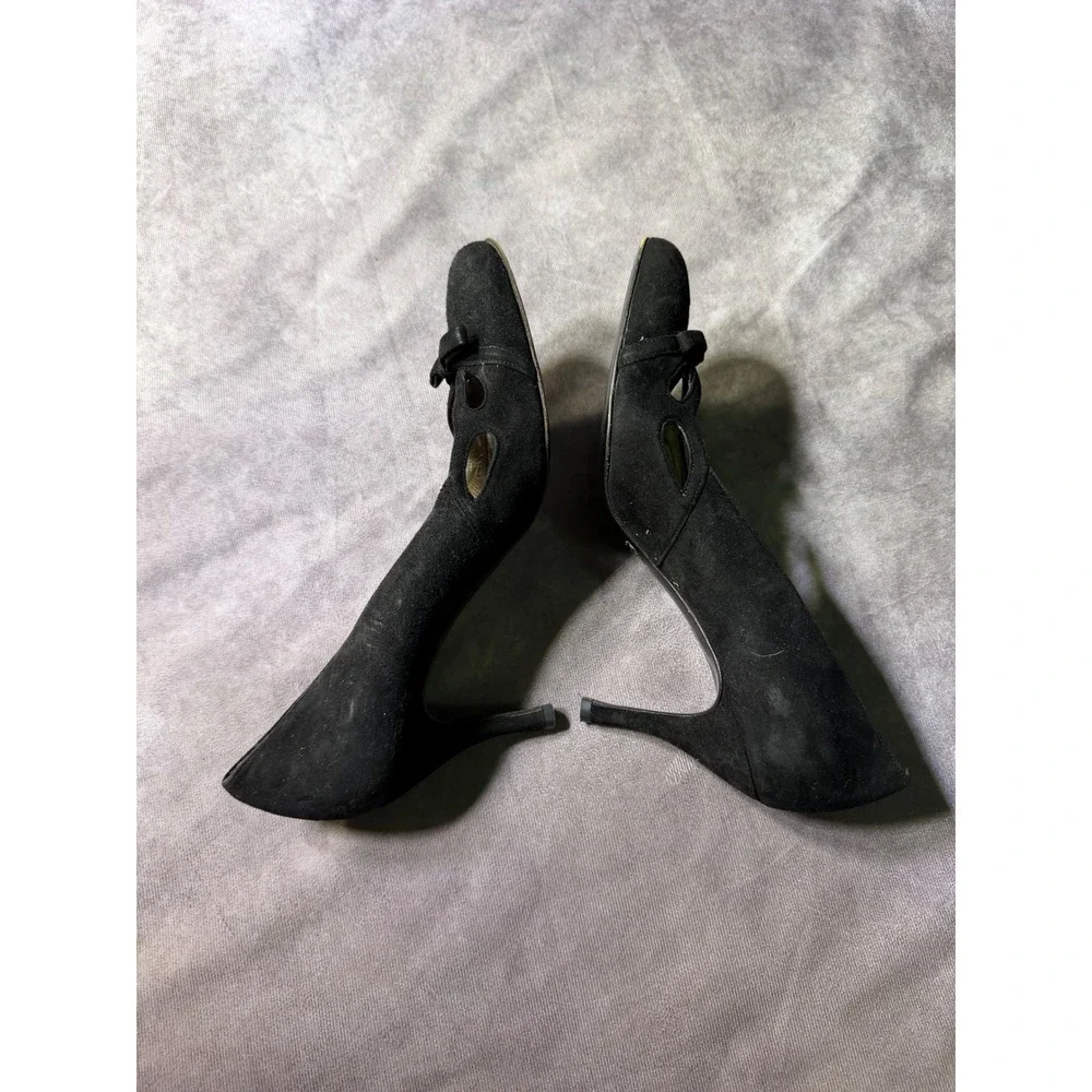 Dolce & Gabbana Black Suede Bow Cut-Out Pumps Stiletto Heels Made in Italy 38